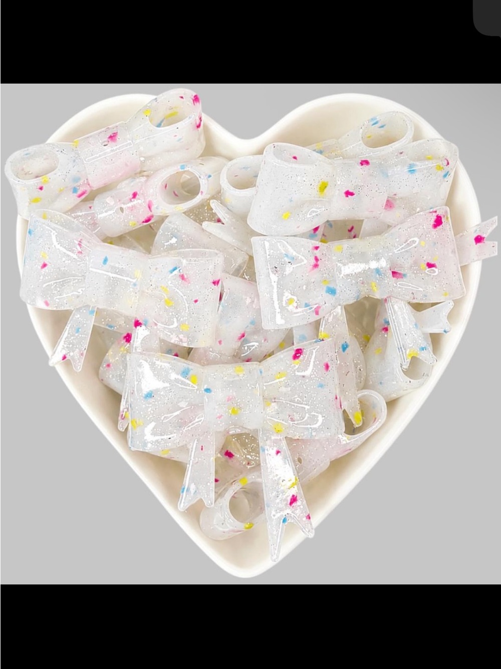 Party Bow straw toppers - White Glitter Confetti Accent